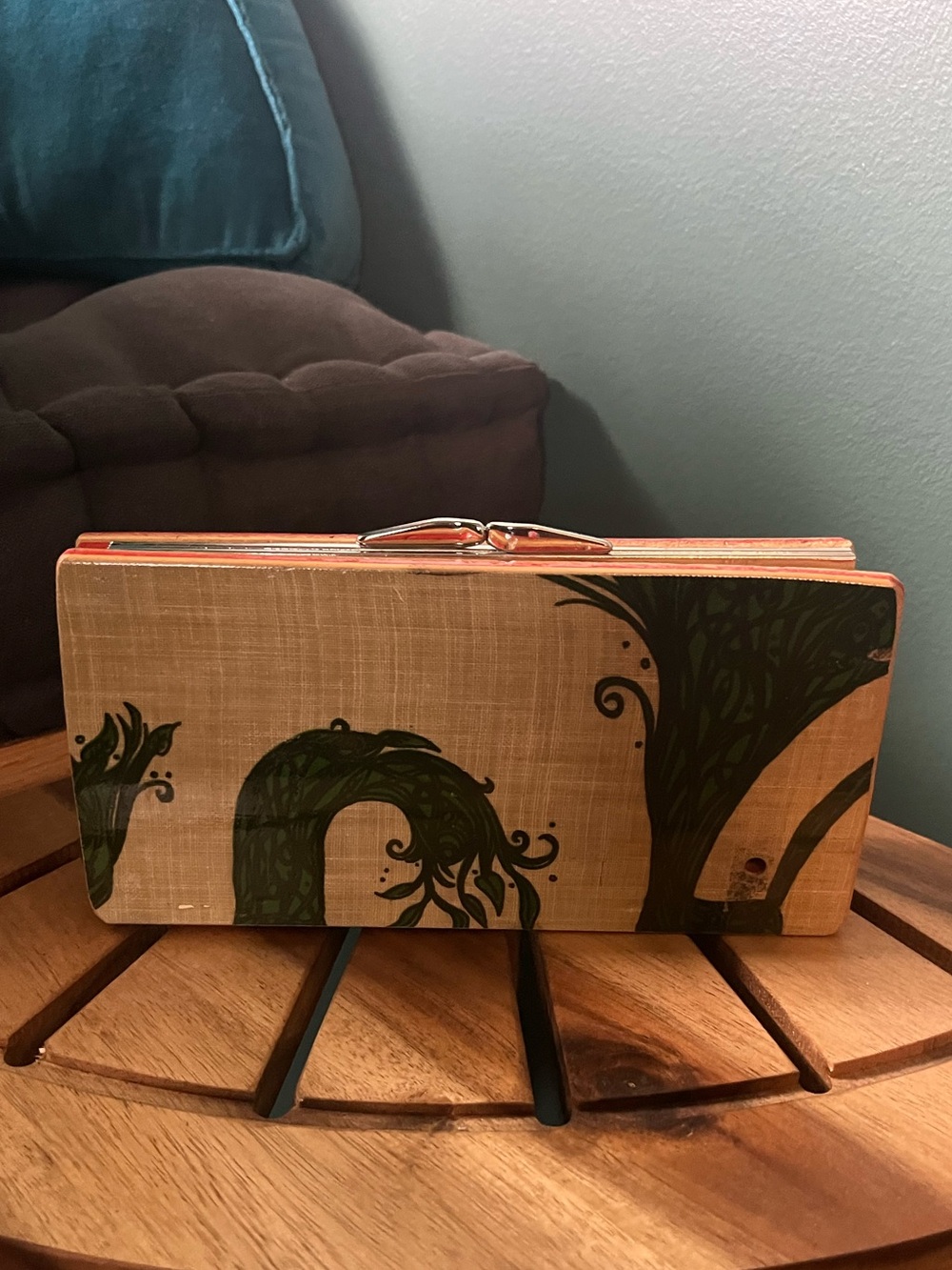 One of a kind skateboard paneled clutch purse